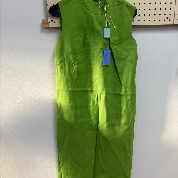 VTG 60's Linen Mock neck Midi Dress Bright Green Tags Still Attached - Picture 10 of 12